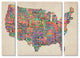 Michael Tompsett ''US Cities Text Map VI'' Multi Panel Art Set, 32"x24"