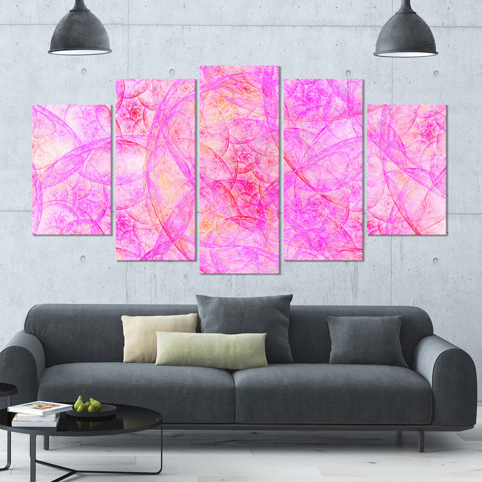 Rose Fractal Dramatic Clouds, Contemporary Canvas Art Print, 60"x32", 5 Panels
