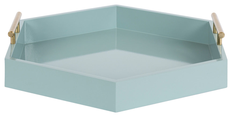 Lipton Hexagon Decorative Tray With Metal Handles, Blue, 18x18