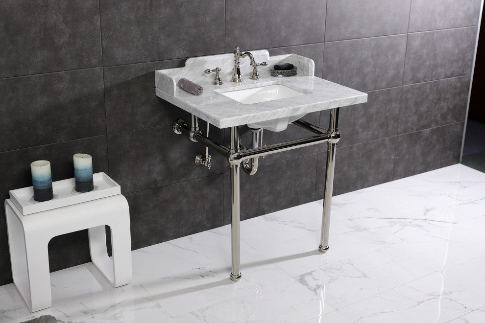 Kingston Brass LMS3030MBSQ6 30" Carrara Marble Console Sink, Legs