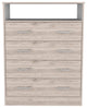 Lagos 4 Drawer Dresser with Open Shelf and Metal Handles, Light Gray