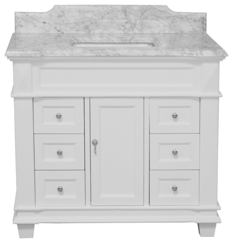 Elizabeth 42" Bathroom Vanity, White, Carrara Marble