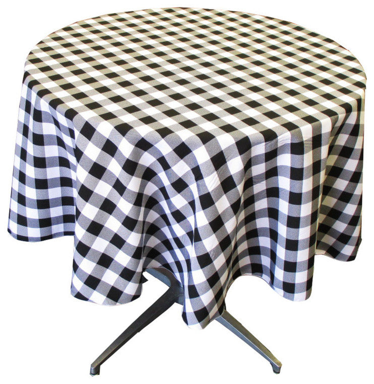 LA Linen Round Gingham Checkered Tablecloth, White and Black, 51" Round