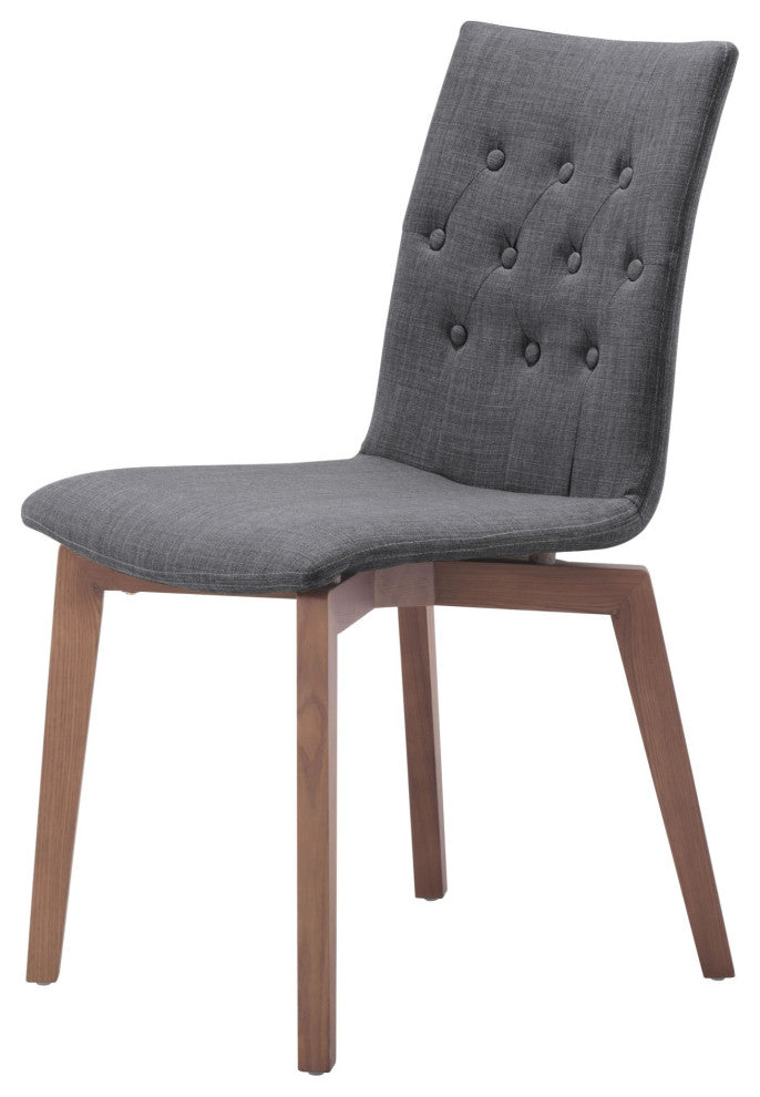 Dining Chair, Set of 2, Fabric, Wood, Gray, Brown, Bar Kitchen Cafe Bistro