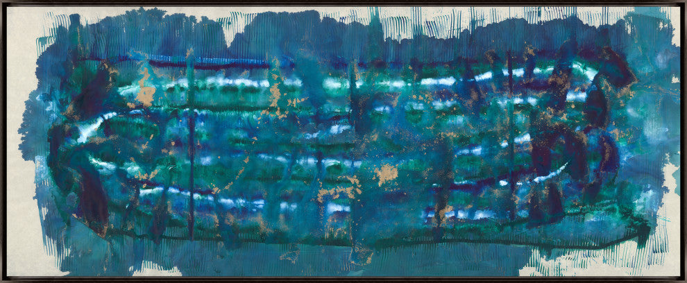 60x24 Blue Maps, Framed Artwork, Espresso