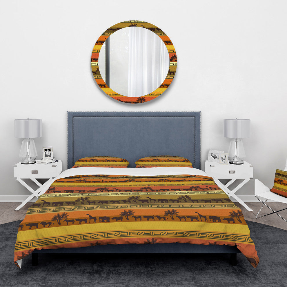 African Wildlife With Pattern Tropical Duvet Cover Set, Twin