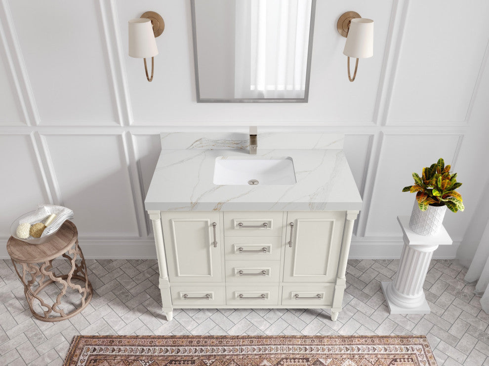 Aberdeen 42" Single Sink Bath Vanity, Alabaster 2" Calacatta Sienna