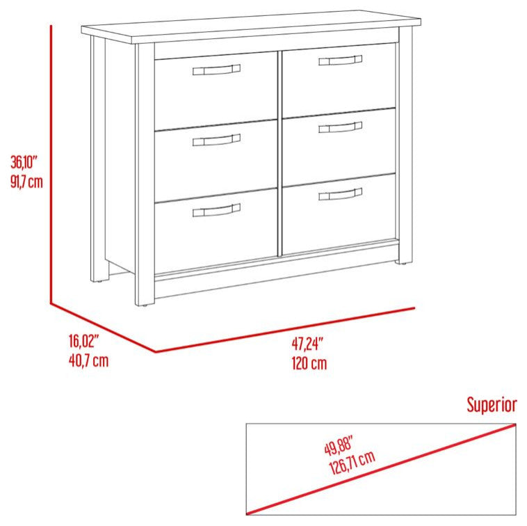 Galena Six Drawer Double Dresser, Light Gray