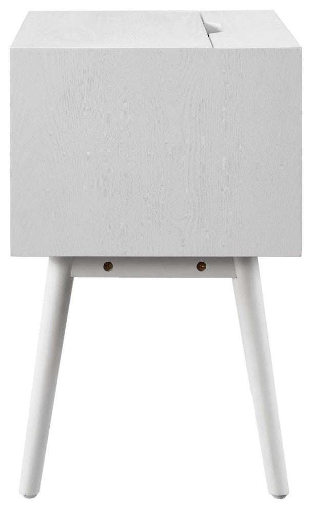 Nightstand Side End Table, Wood, White, Modern Mid-Century, Bedroom Living Room