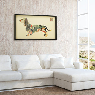 "Dachshund" Hand Made Dimensional Framed Collage Under Glass Wall Art