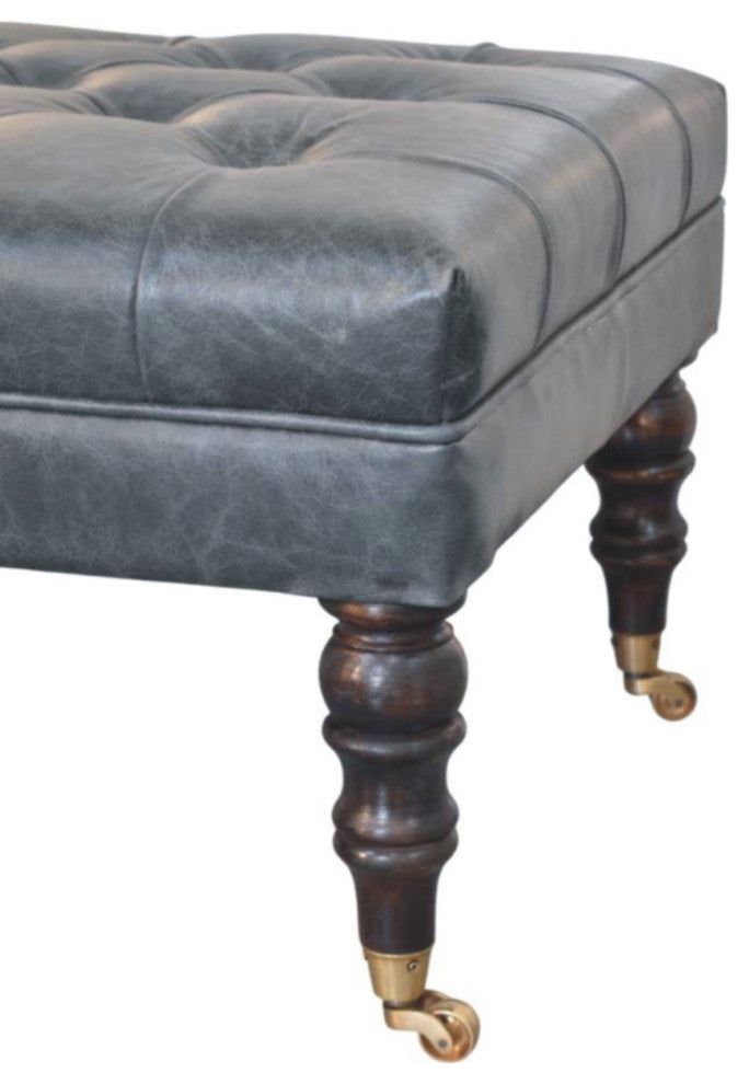 Ottoman Upholstered Buffalo Teal Leather With Castor Legs Artisan Furniture