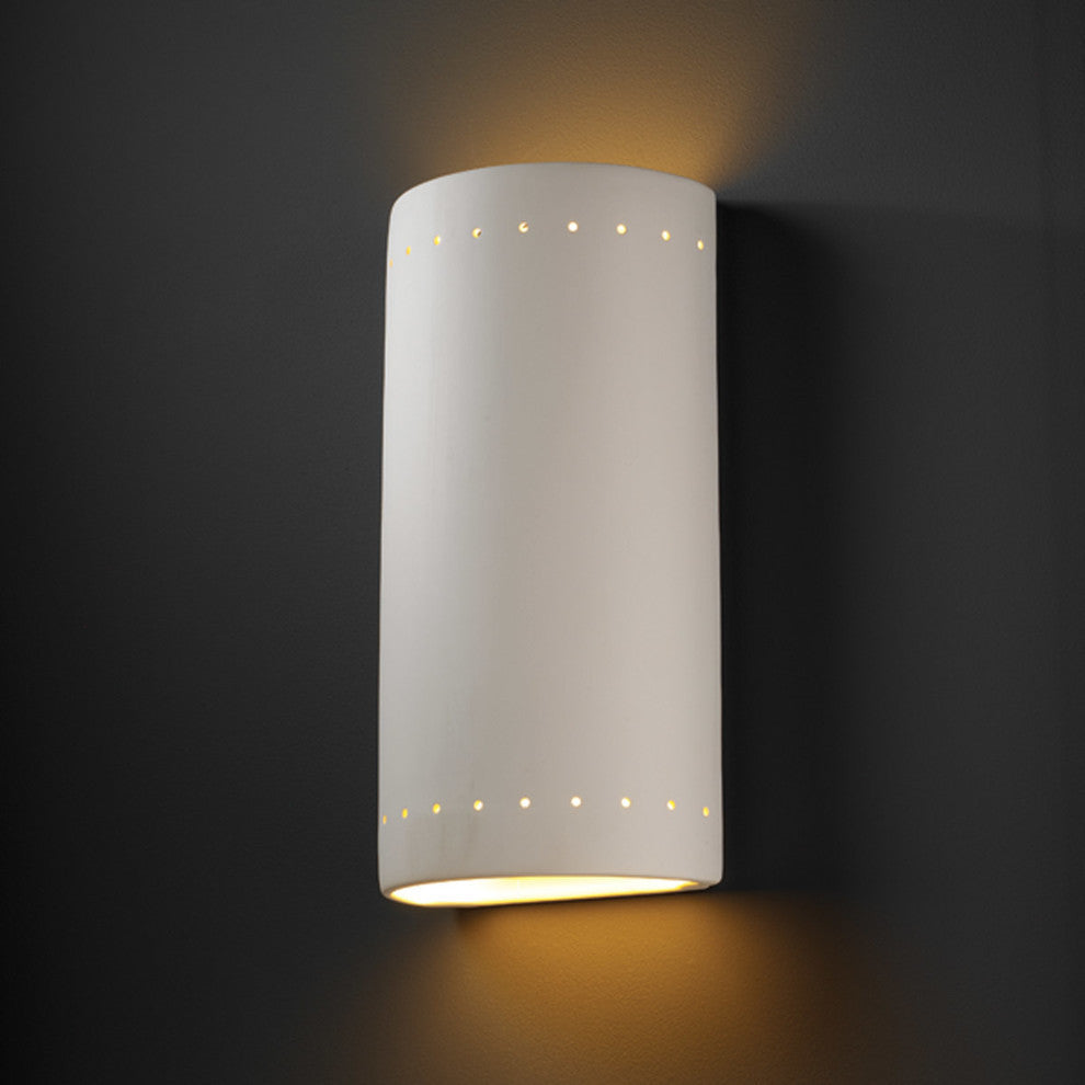 Ambiance Cylinder/Perfs, Outdoor Wall Sconce, Bisque