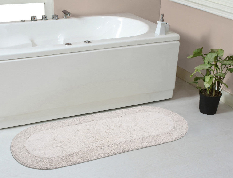 Double Ruffle Collection Bath Rugs Set, 21x54 Runner, Ivory
