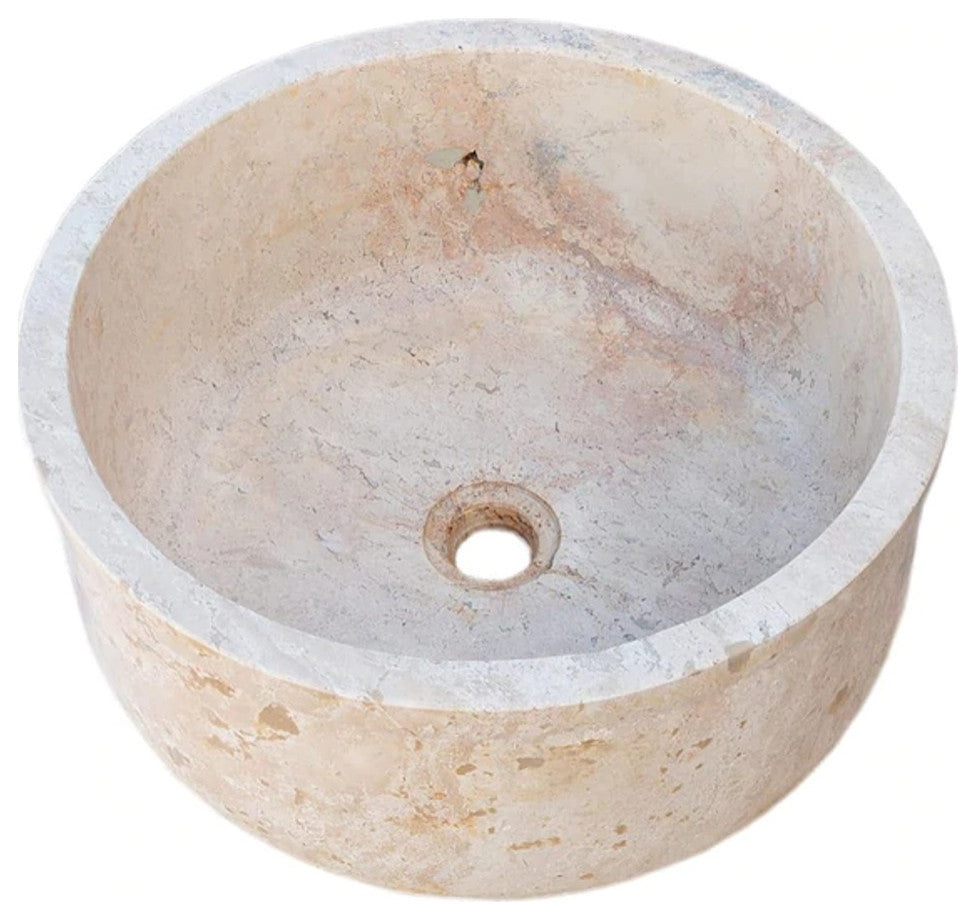 Beige Travertine Self-Rimming Drop-in Vessel Sink Polished (D)16" (H)6.5"