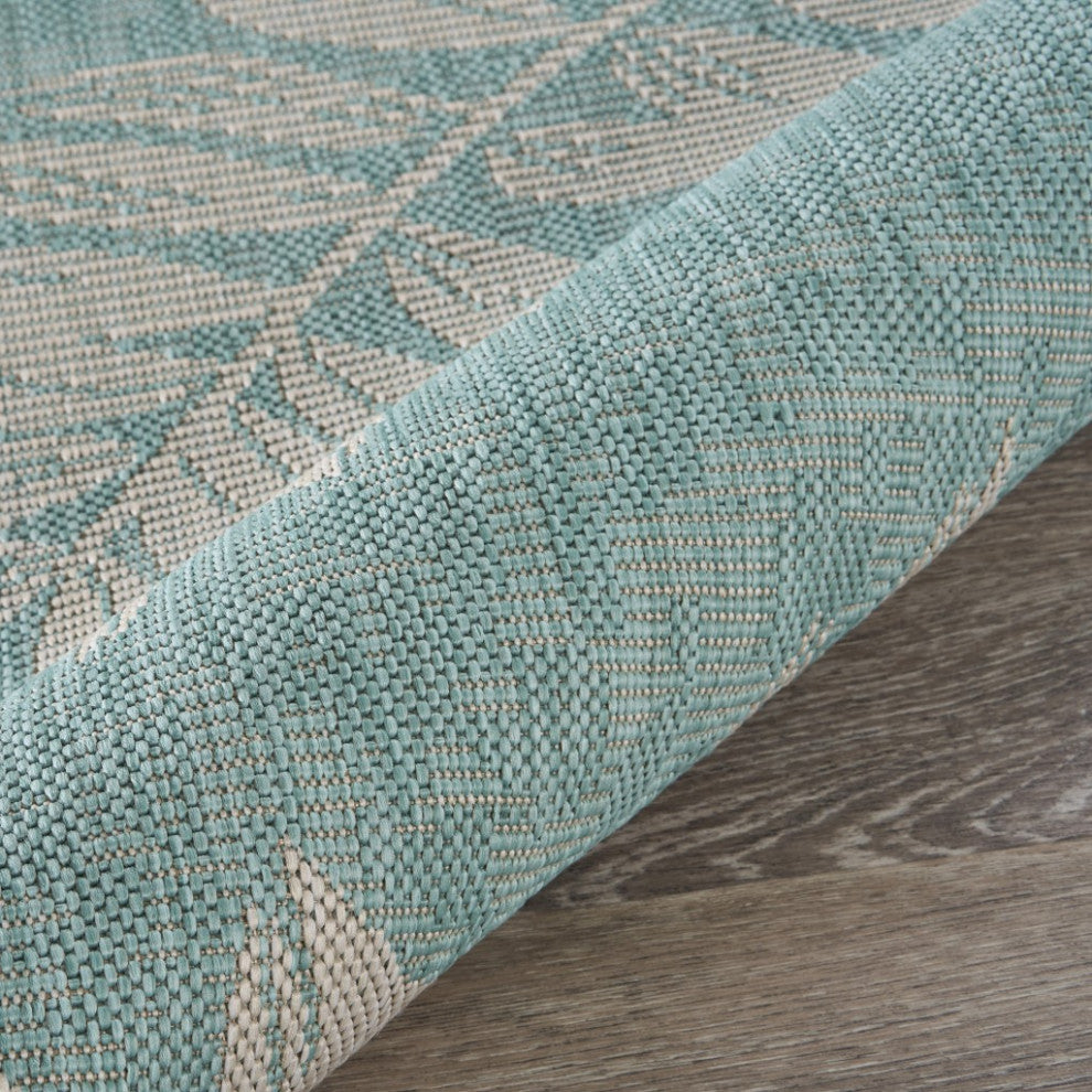 5" x 7" Teal and Ash Sprigs Indoor Outdoor Area Rug