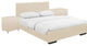Beige Upholstered Platform Queen Bed With Two Nightstands