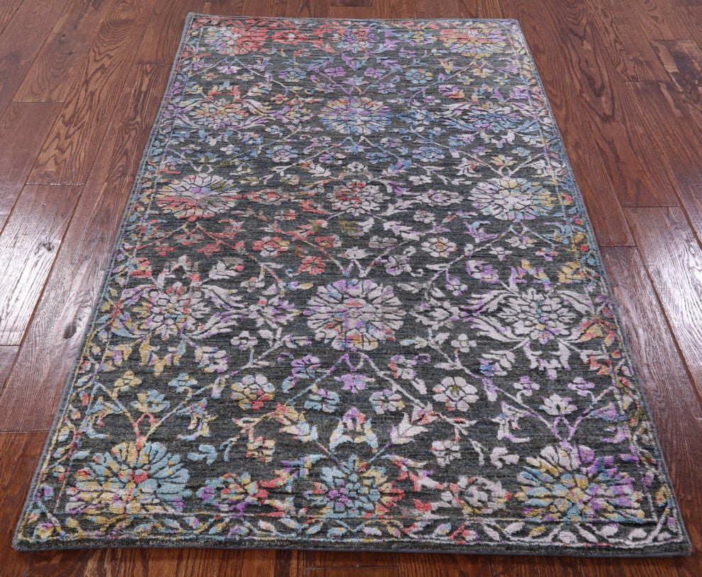 3' 0" X 5' 2" Persian Wool and Silk Handmade Rug Q7076