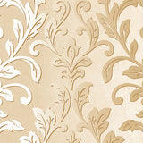 Textured Leaf Damask Wallpaper, Beige and Metallic Gold, 1 Bolt