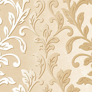 Textured Leaf Damask Wallpaper, Beige and Metallic Gold, 1 Bolt