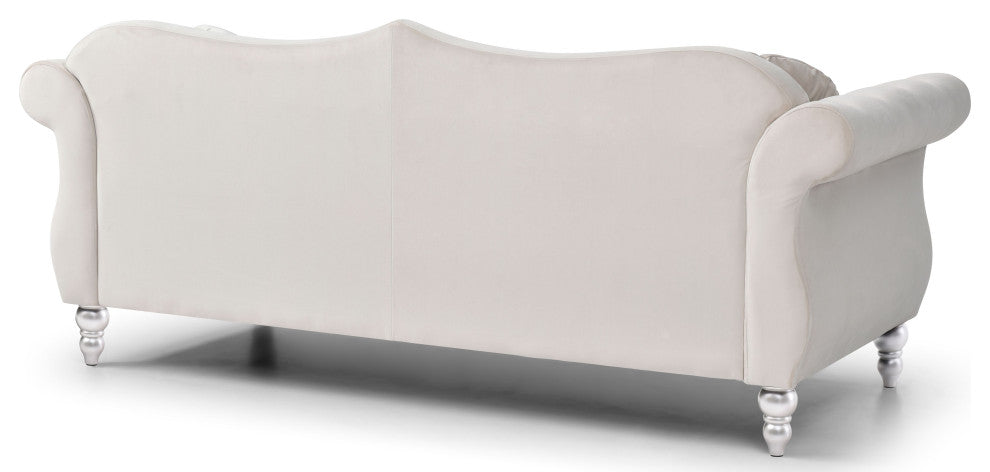 Hollywood Velvet Tufted Sofa, Ivory
