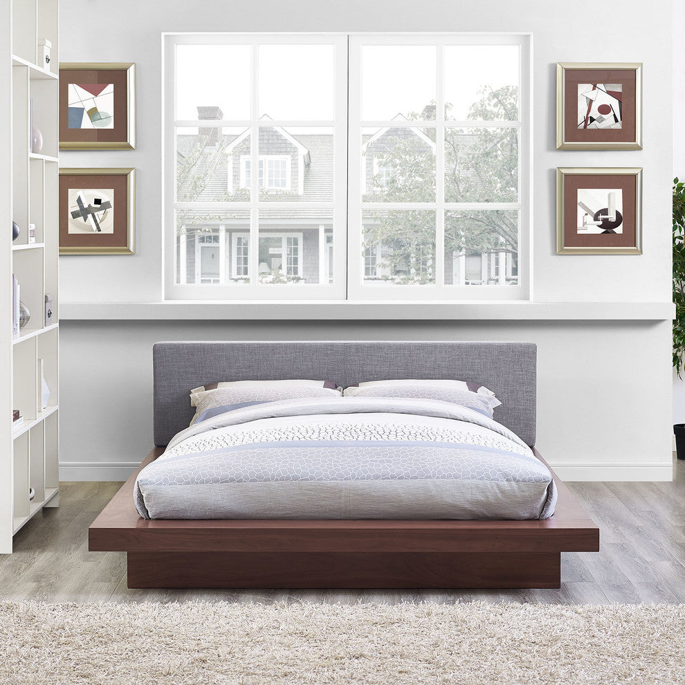 Walnut Gray Freja Queen Fabric Platform Bed