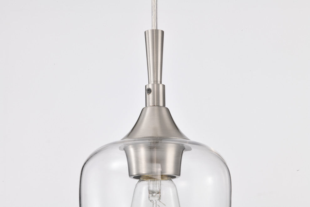 1-Light Brushed Nickel Modern Mini Pendant With Clear Glass Shade