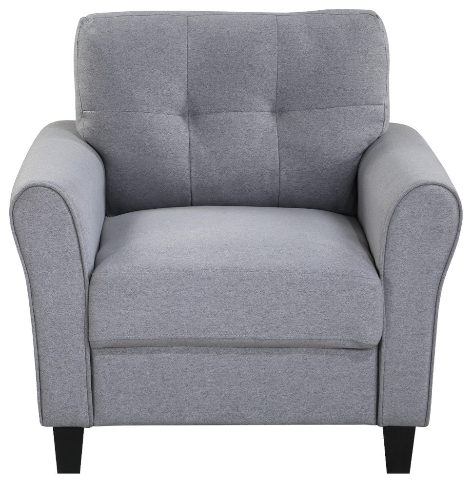 TATEUS 35" Armchair in Light Grey-Blue Linen Upholstery for Home or Office