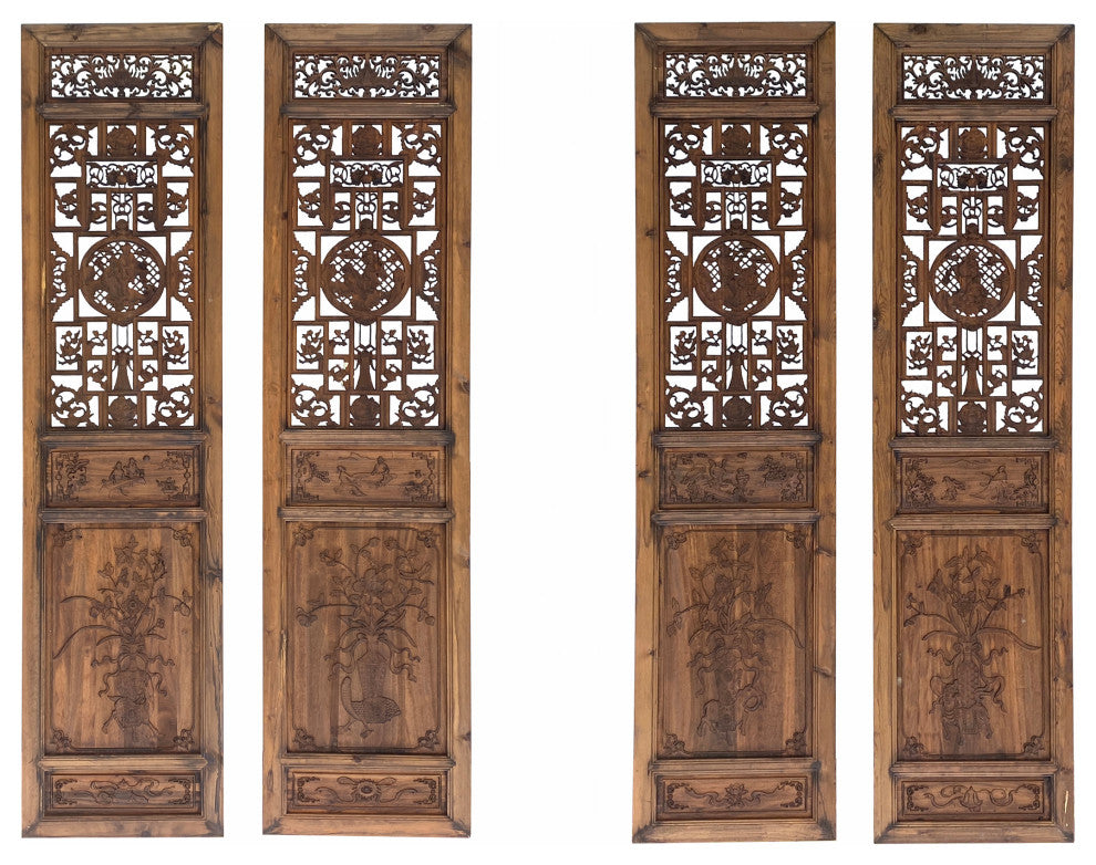 4 Vintage Chinese Eight Immortal Theme Wood Tall Panel Screen Divider cs6973S