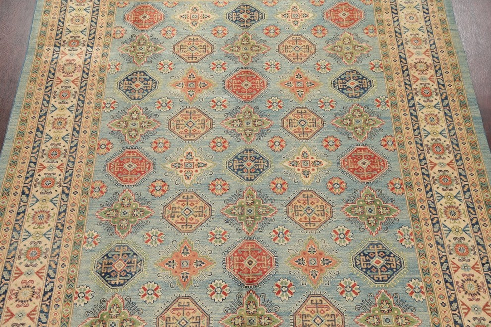 Pakistani Hand-Knotted Oriental Kazak Traditional Area Rug, Blue, 12'0"X8'9"
