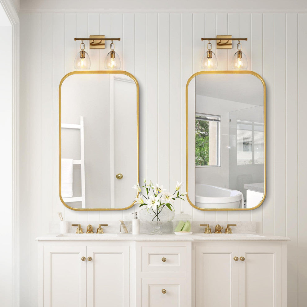 LNC Polished Gold Modern Textured-Glass Bell Wall Sconce, 2 Lights