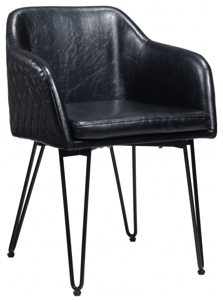 Set of Two Vintage Black Faux Leather Dining Chairs