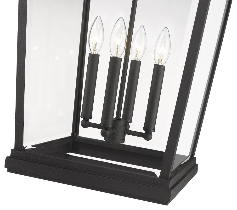 Zlite 568CHXXL-BK 4-Light Outdoor Chain Mount Ceiling Fixture, Clear Beveled