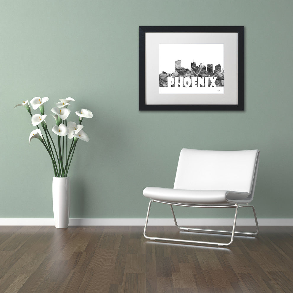Phoenix Arizona Skyline Bg-2' Matted Framed Art, Black Frame, White Matte, 20x16
