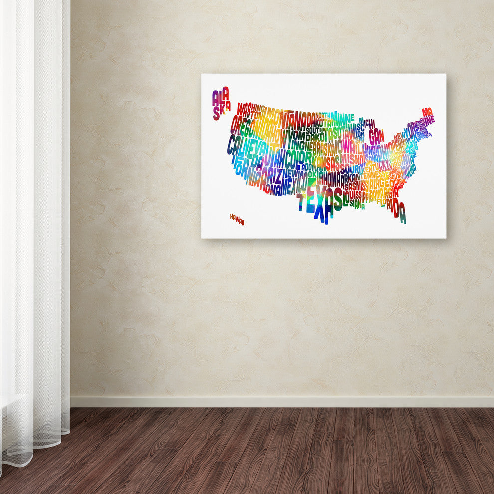 "United States Typography Text Map 2" Canvas Art by Michael Tompsett