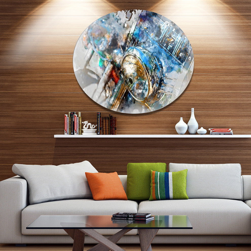 Motorcycle Headlight Watercolor, Modern Disc Metal Wall Art, 11"