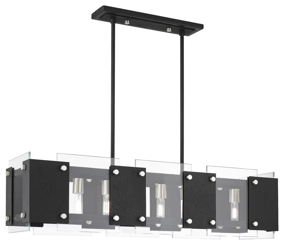 Livex Lighting Barcelona 8 Light Black, Brushed Nickel Accents Linear Chandelier