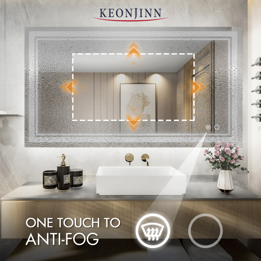 3-Colors LED Bathroom Mirror, Anti-Fog Memory Dimmable, Sliver, 40"x24"