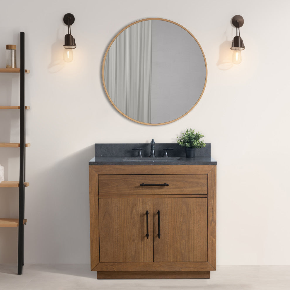 Vanity Art Bathroom Vanity With Sink, Tan, 36" Single, Black Limestone Top