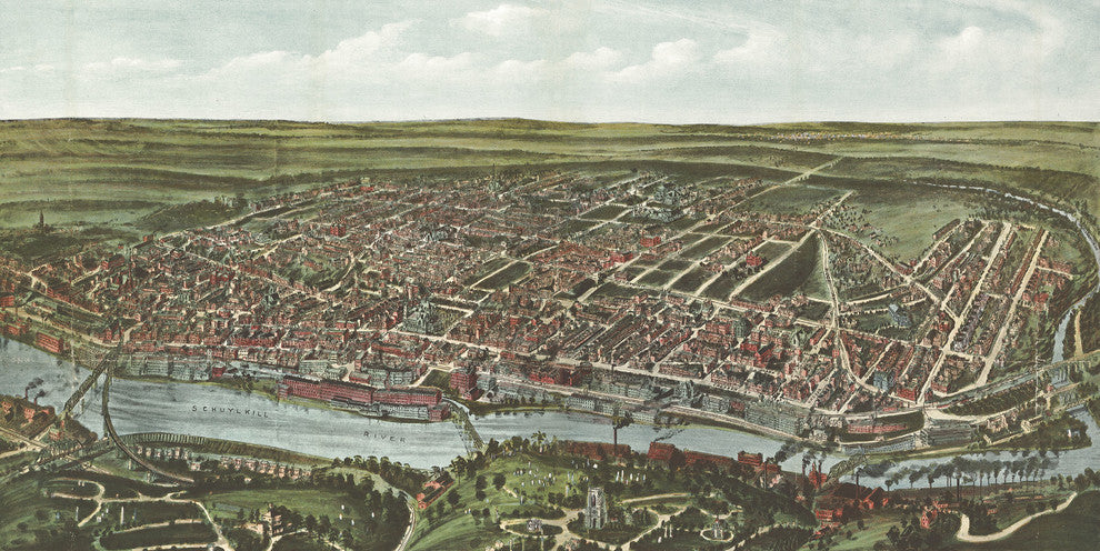 Philadelphia Panoramic, 1907 Wall Map Mural, Peel and Stick 3-Panel, 125"x62"