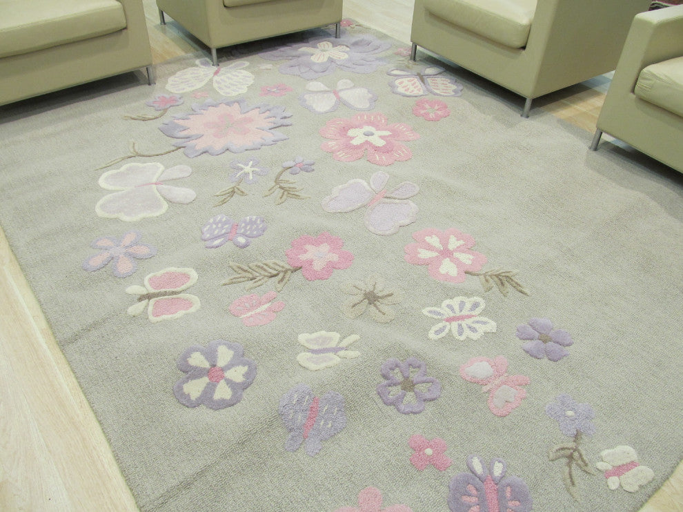 EORC Gray Hand-Tufted Wool Kid's Butterfly Rug 2' x 3'