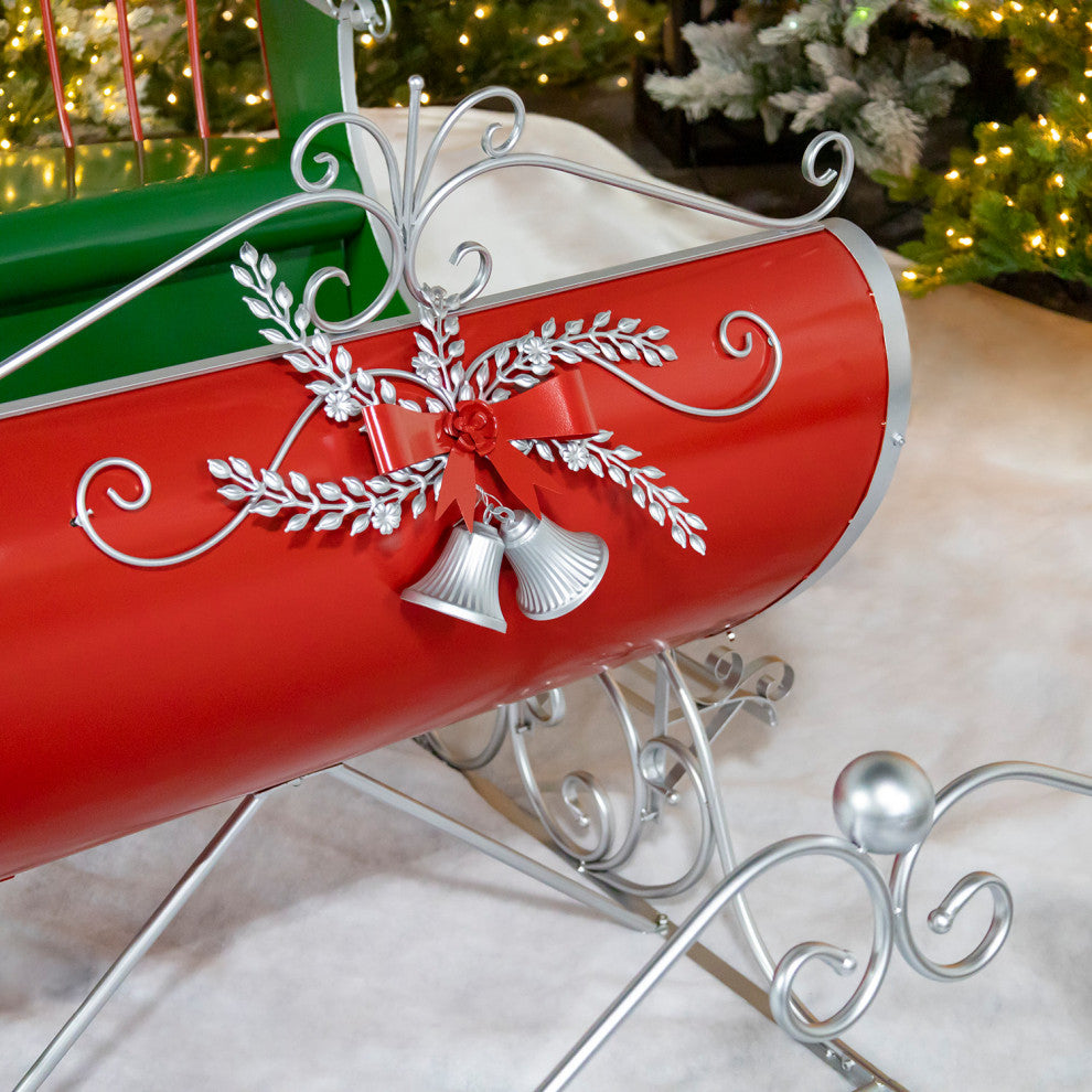 Large Victorian Christmas Sleigh, Red, Green, Silver