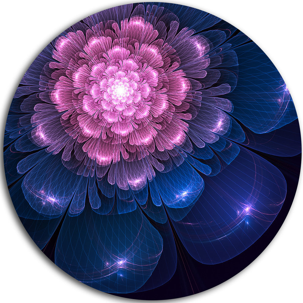 Fractal Flower Pink And Blue, Floral Digital Art Disc Metal Art, 23"