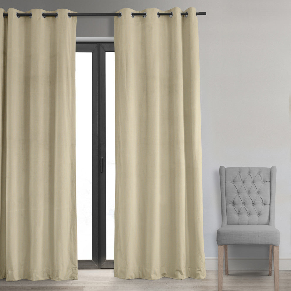Signature Ecru Grommet Blackout Velvet Curtain Single Panel, 50"x108"