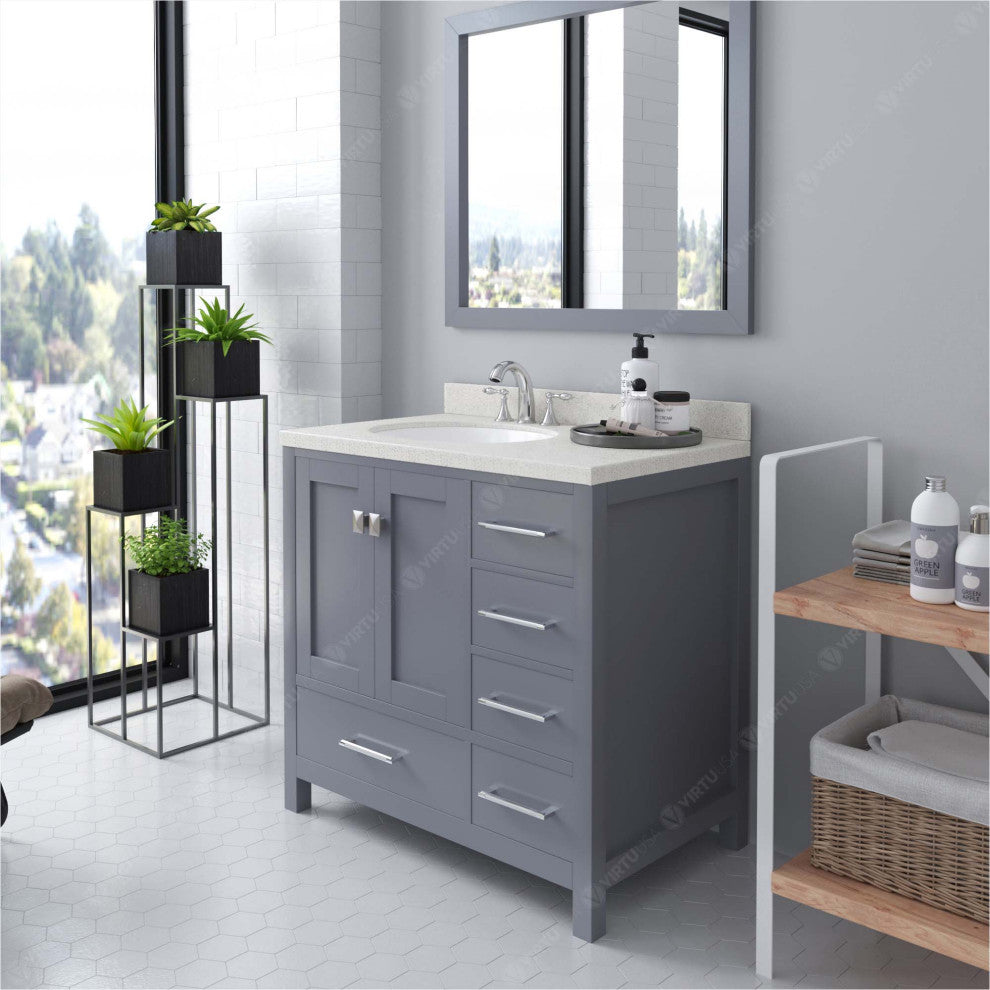 Caroline Avenue 24" Single Vanity, Gray with Quartz Top and Round Sink
