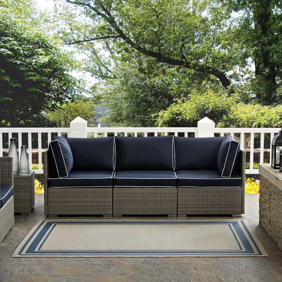 Area Rug Runner Floor Carpet, Indoor Outdoor, Rectangular, 9x12, Blue Beige