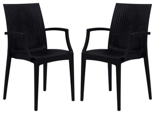 LeisureMod Mace 7-Piece Rectangular Plastic Outdoor Dining Set White Black