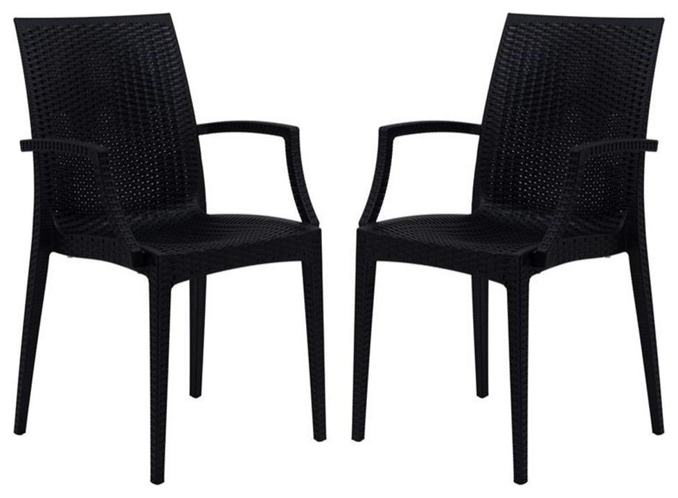 LeisureMod Mace 7-Piece Rectangular Plastic Outdoor Dining Set White Black