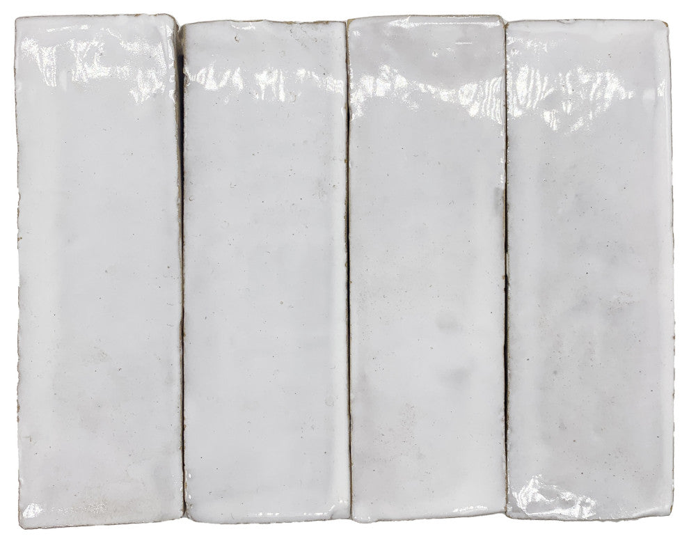 Moroccan Handmade 2x6 Solid Color Zellige Tile, White Piece