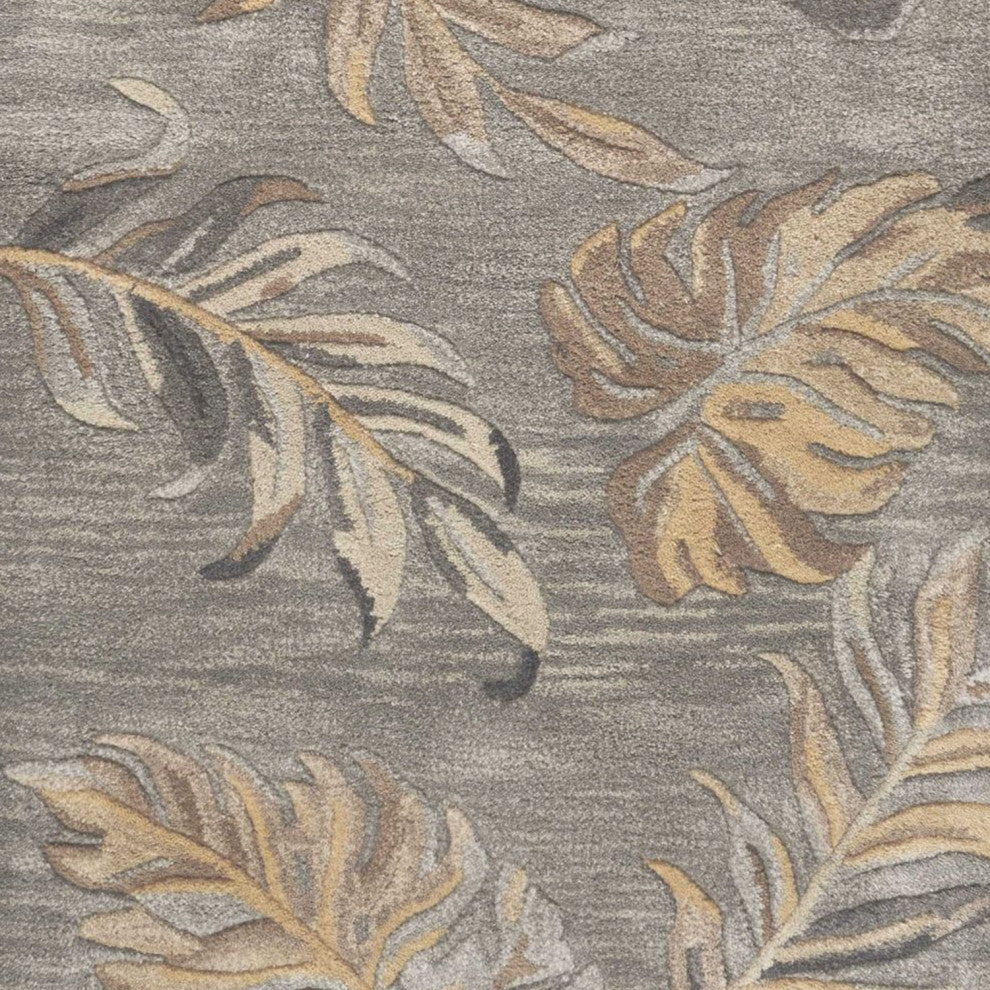HomeRoots 2' x 8' Grey Palm Leaves Wool Runner Rug