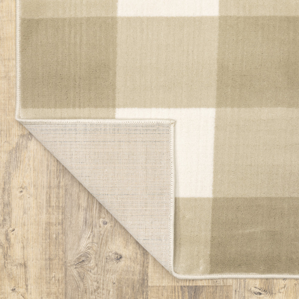 Garson Geometric Squares Area Rug, Beige, 5'3"x7'3"